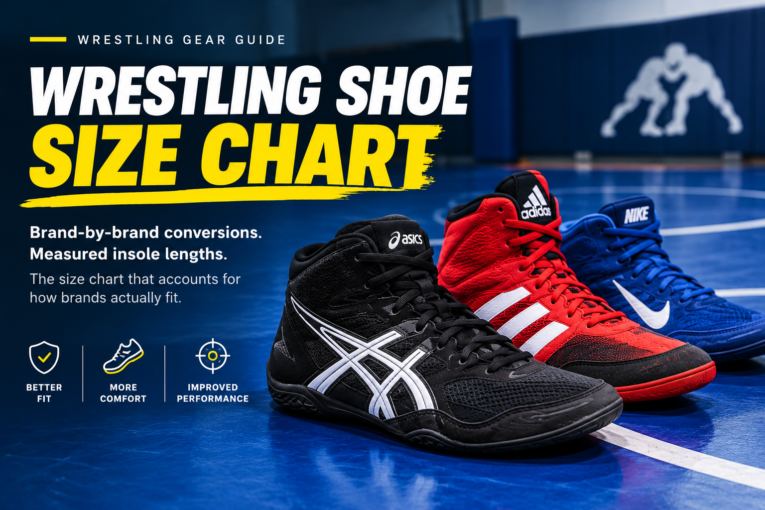Wrestling shoe size chart with brand conversions
